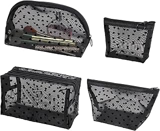4 bolsas de maquillaje de malla con estampado...