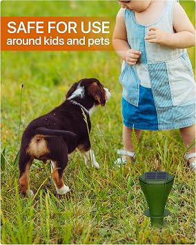 Solar Pest Repeller Stakes (4 Pack) Outdoor Garden and Lawn Ground Stakes Rodent Deterrent for Moles, Gophers, Snakes and Burrowing Pests