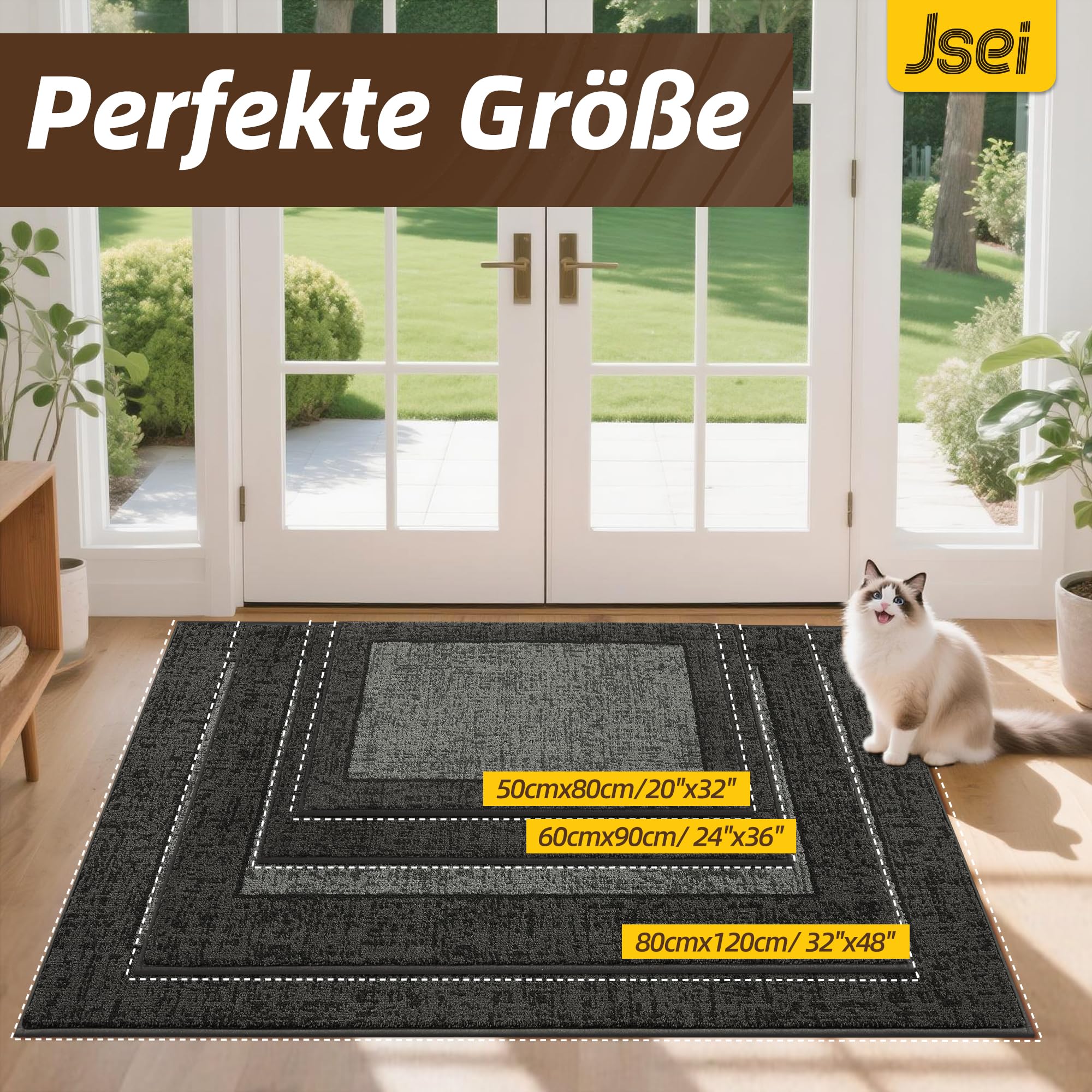 JSEI Türmatte Innen Waschbar rutschfest, Fußmatte, 80x120cm, Grau