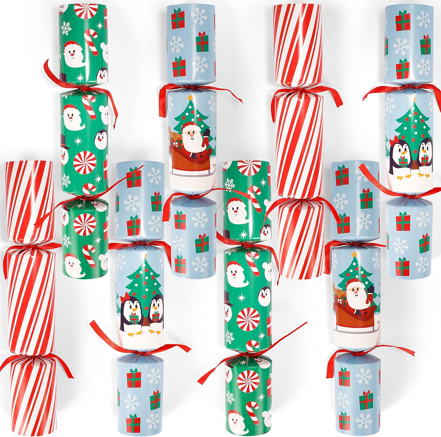 JOYIN 8 Pcs Christmas Non-Snap Party Favor, Red Blue Green Table Favor Includes Party Hat, Jokes & Gifts, Christmas Table Decorations for Holiday Dinner Traditions Party Supplies
