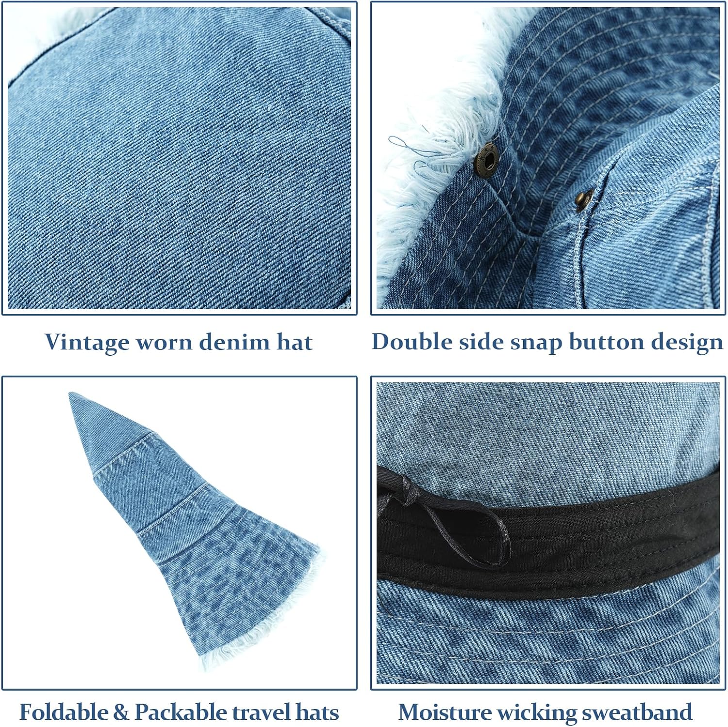 DOCILA Denim Bucket Hat Wide Brim Women Blue Jean Western Fisherman Hats Packable Outdoor Boonie Sun Caps