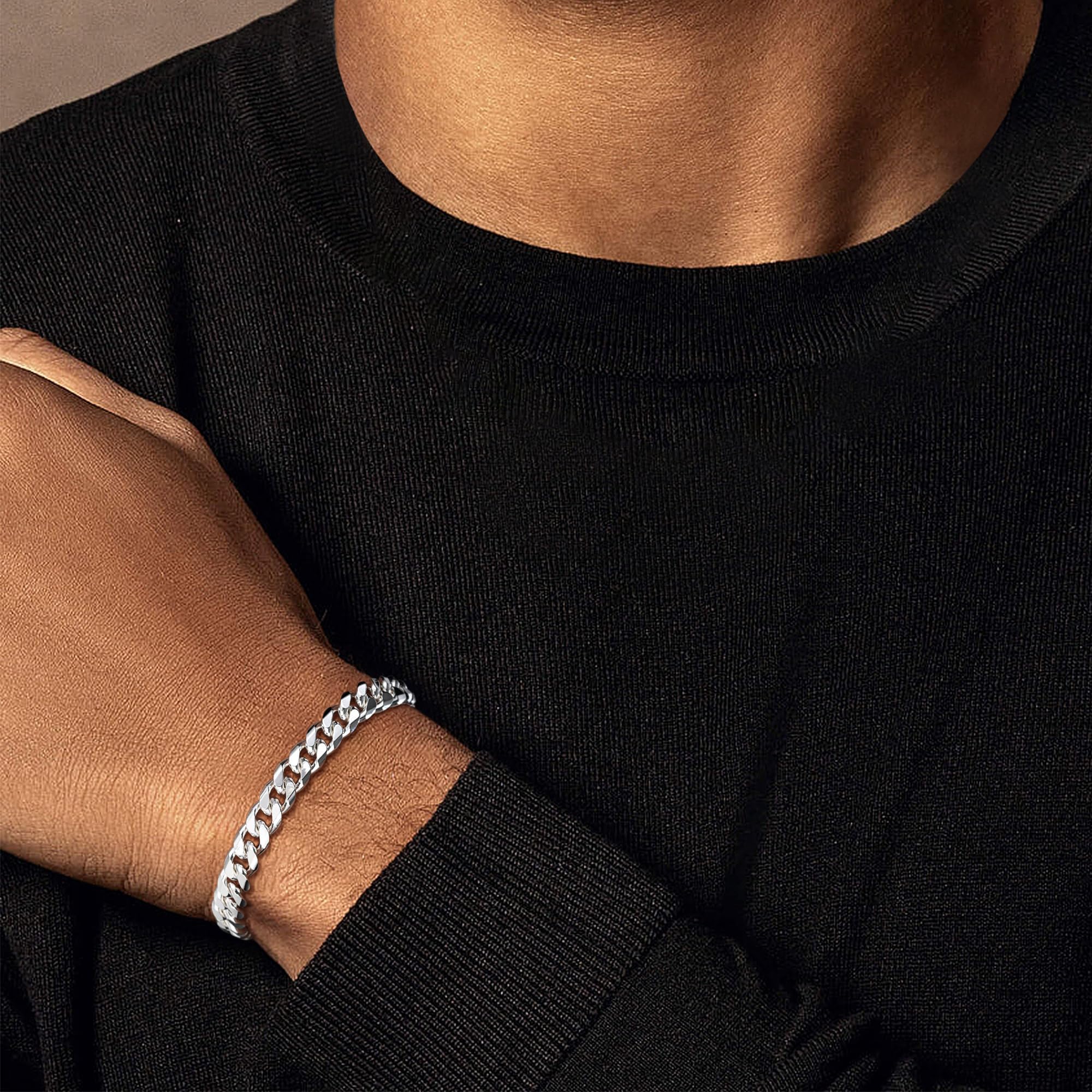 SLOONG Pulsera de plata de ley para hombre, cadena cubana gruesa de 5 mm, joyería de plata para hombre, regalo para hombres, niños, padre, hermano, 7/7.5/8/9 pulgadas