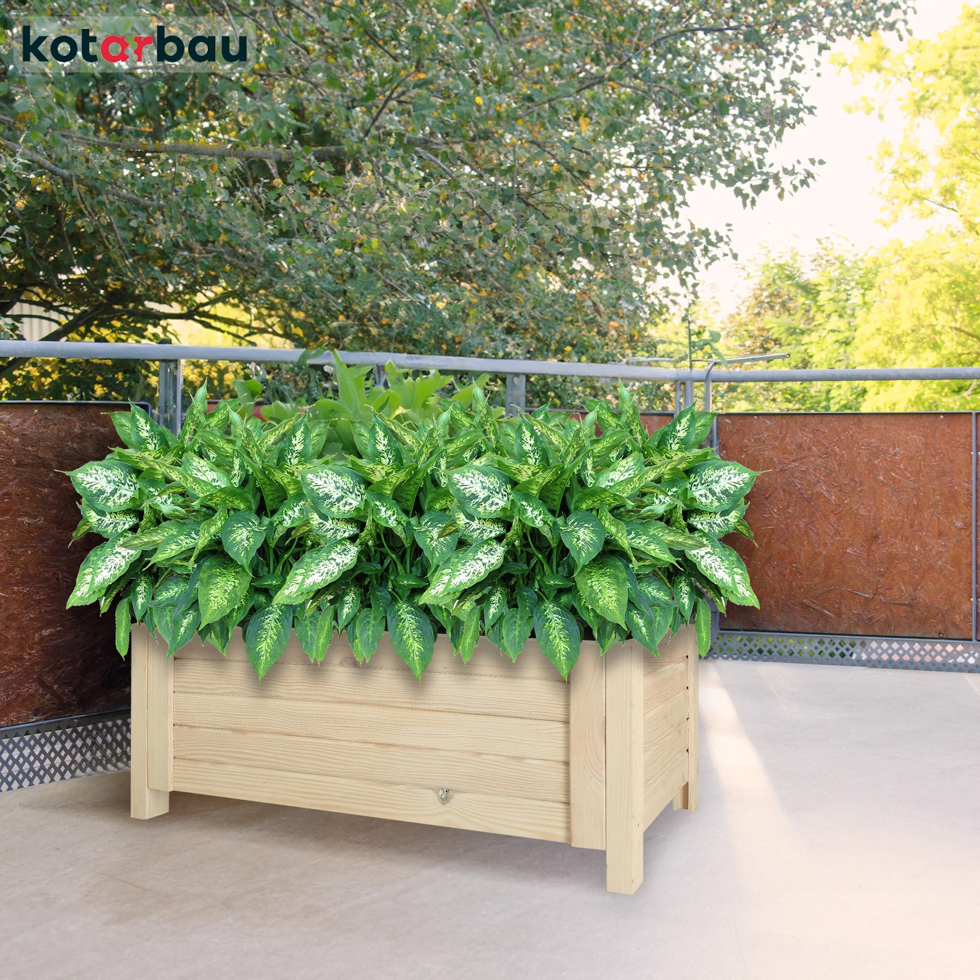 KOTARBAU® Jardineras Exterior - Macetas Exterior - Madera de Pino - 79 x 39 x 30 cm - Rústico - Macetero Rectangular - Grande - Macetero con Patas - con Velo Antimaleza - Decorativo