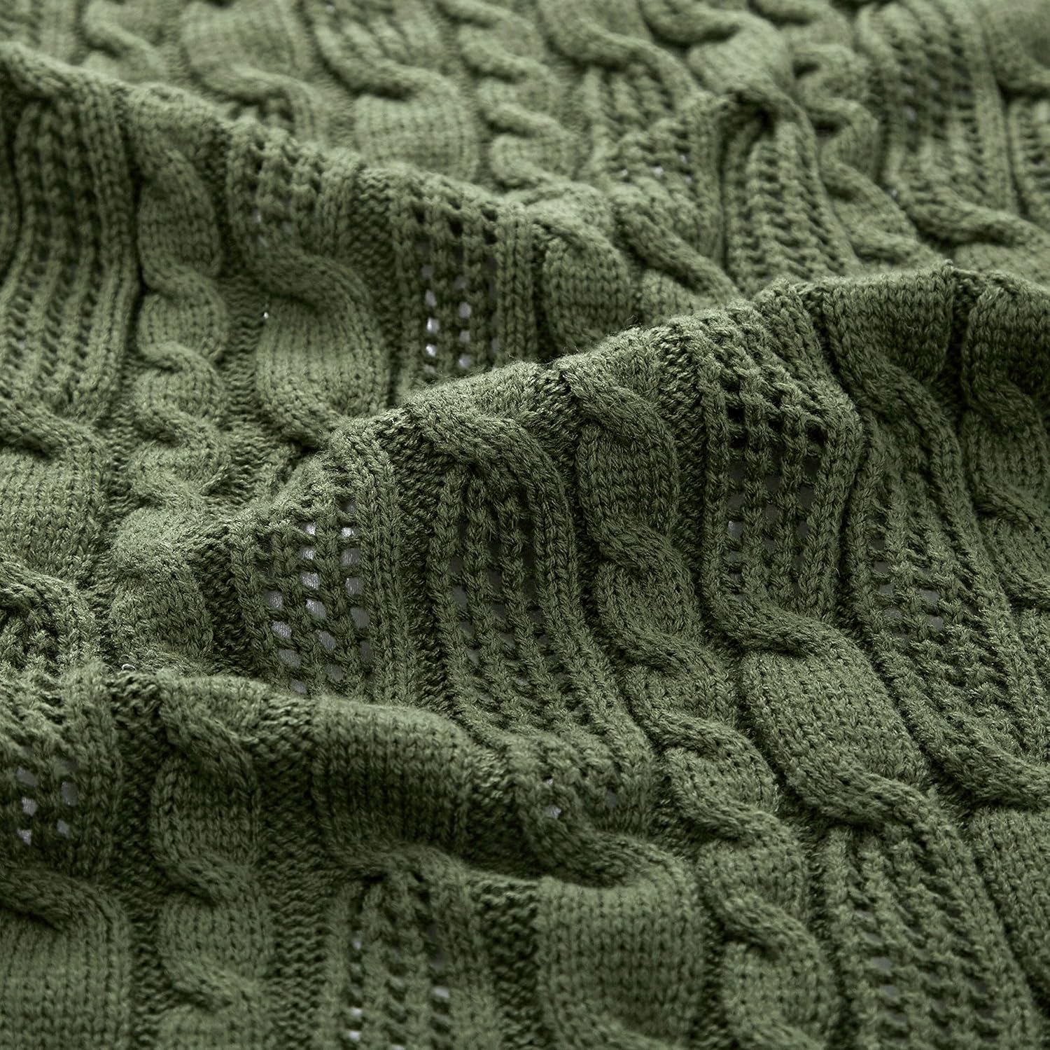 Aormenzy Cable Knit Throw Blankets 90 x 90 Inches, Soft Cozy and Lightweight Knitted Blanket, Machine Washable Acrylic Blanket, Decorative Throw Blanket for Couch Sofa Bed, Forest Green - Image 6