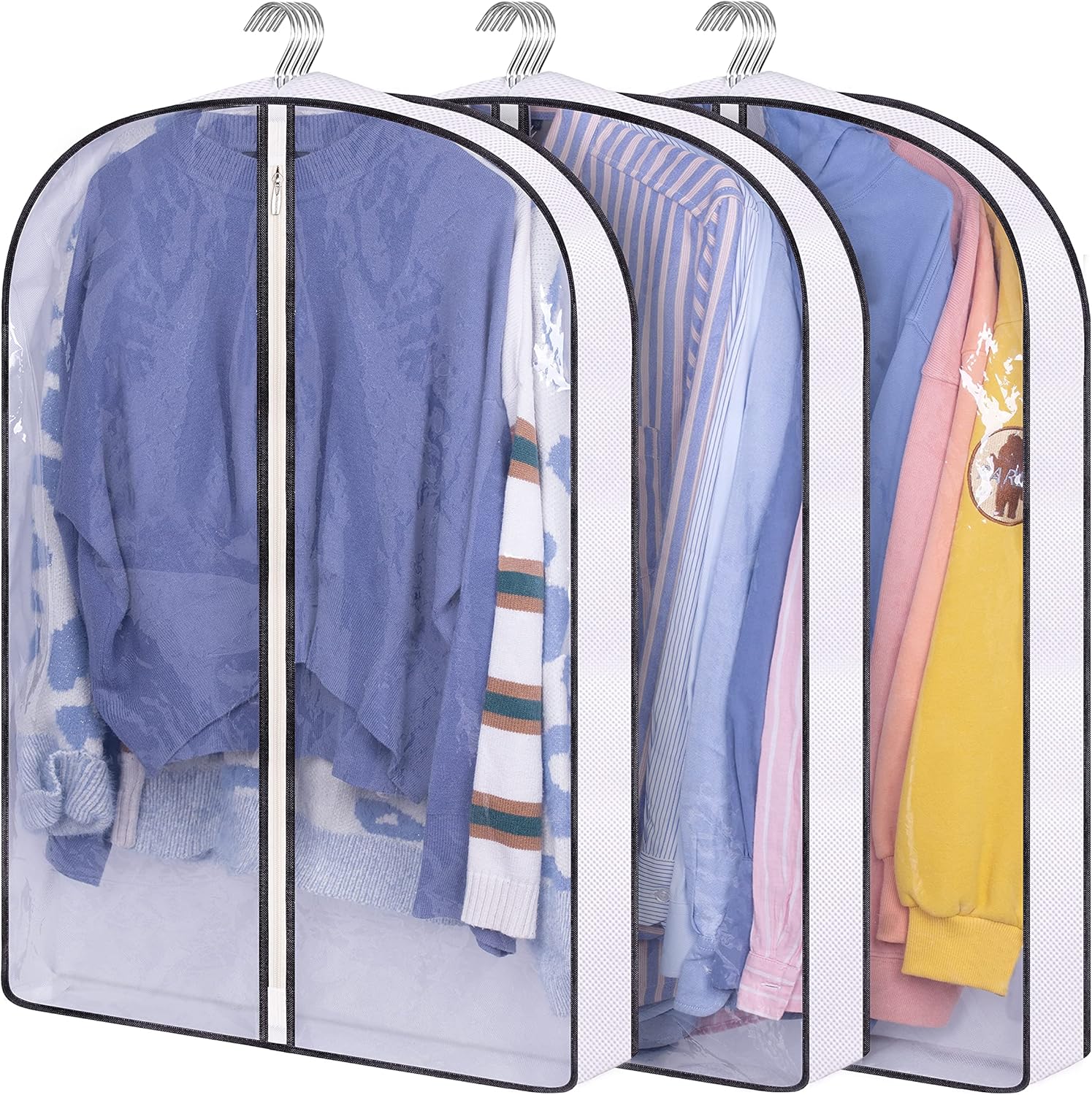 AOODA 40" Hanging Garment Bags for Closet Storage Suit Bag 4" Gusseted Clear Clothes Cover for Coat, Jacket, Sweater (3 Packs) : Everything Else