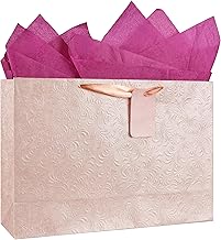 KidsyWinsy Pack Of 5 Pastel Pink Gift Bag (Large, 16 * 5 * 11 Inches) With Tissue & Thank You Card - Paper Gift Bags | Return Gift Bags For Pooja, Baby Shower, Festive Gifting, Birthday, Wedding