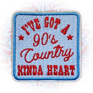 I've Got A 90's Country Kinda Heart Patch 3 Inches 90s Music Lover 90s Inspired Western Iron On/Sew On Embroidery Fabric Applique Patches for Trucker Hats Clothes Backpack DIY Accessories Friends Gift