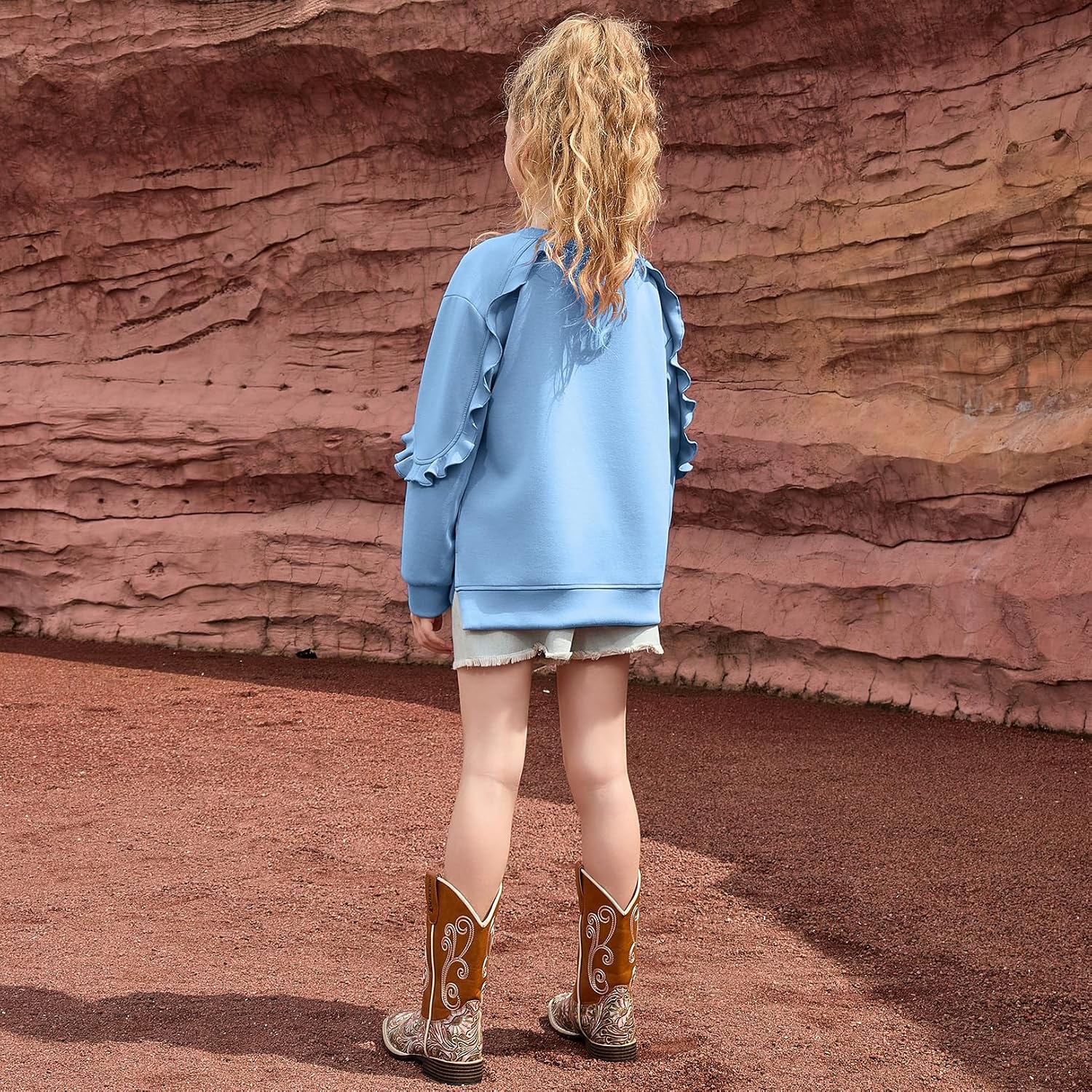 CHILDRENSTAR Girls Ruffles Sweatshirt Long Sleeve Crewneck Cute Pullover Tops Side Slit Fall Spring Clothes For Kids