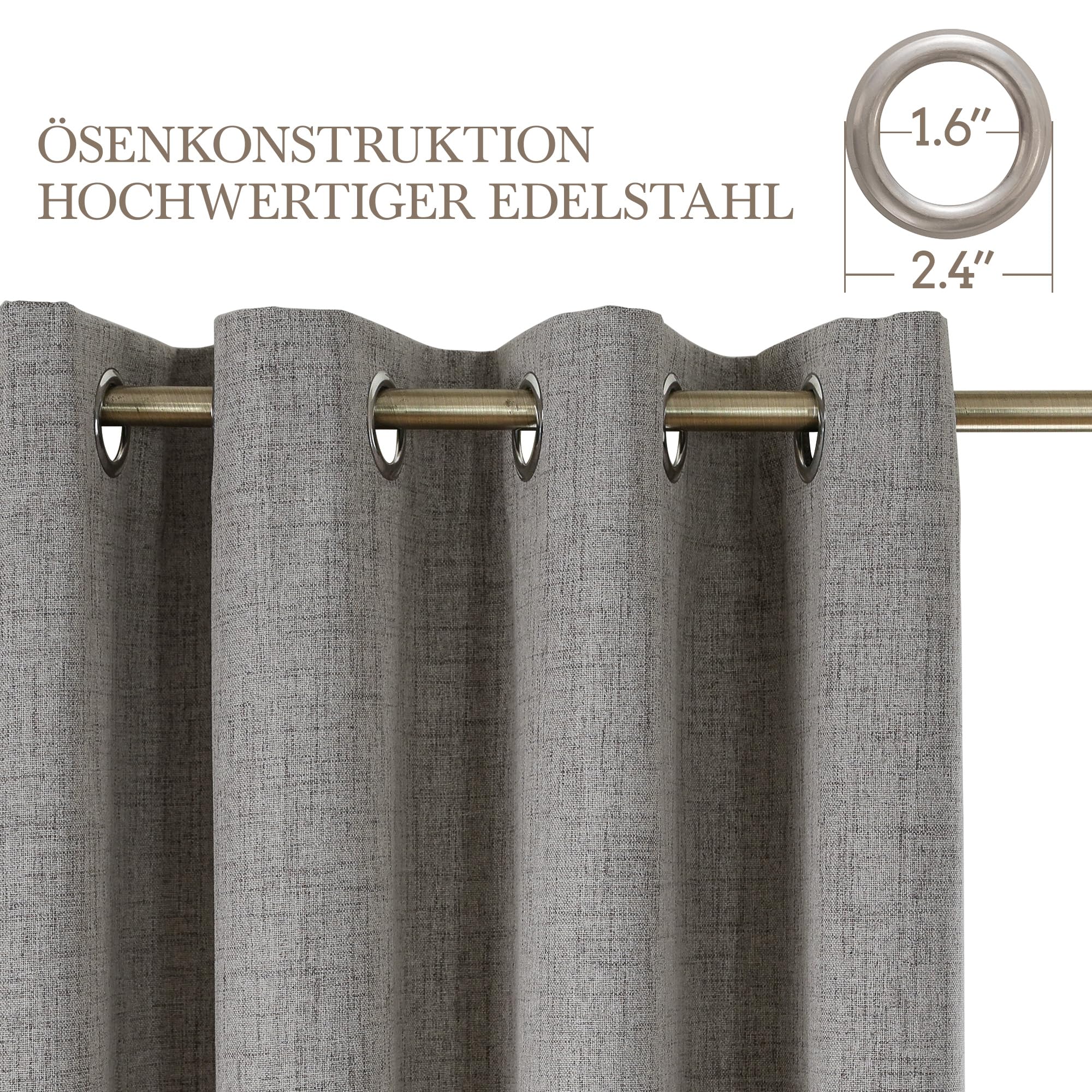 Cucraf Vorhang 100% Blickdicht Leinen Gardinen mit Ösen Verdunklungsvorhänge Gardinen Hellgrau H290 x B140 cm 2er Set – Bild 2