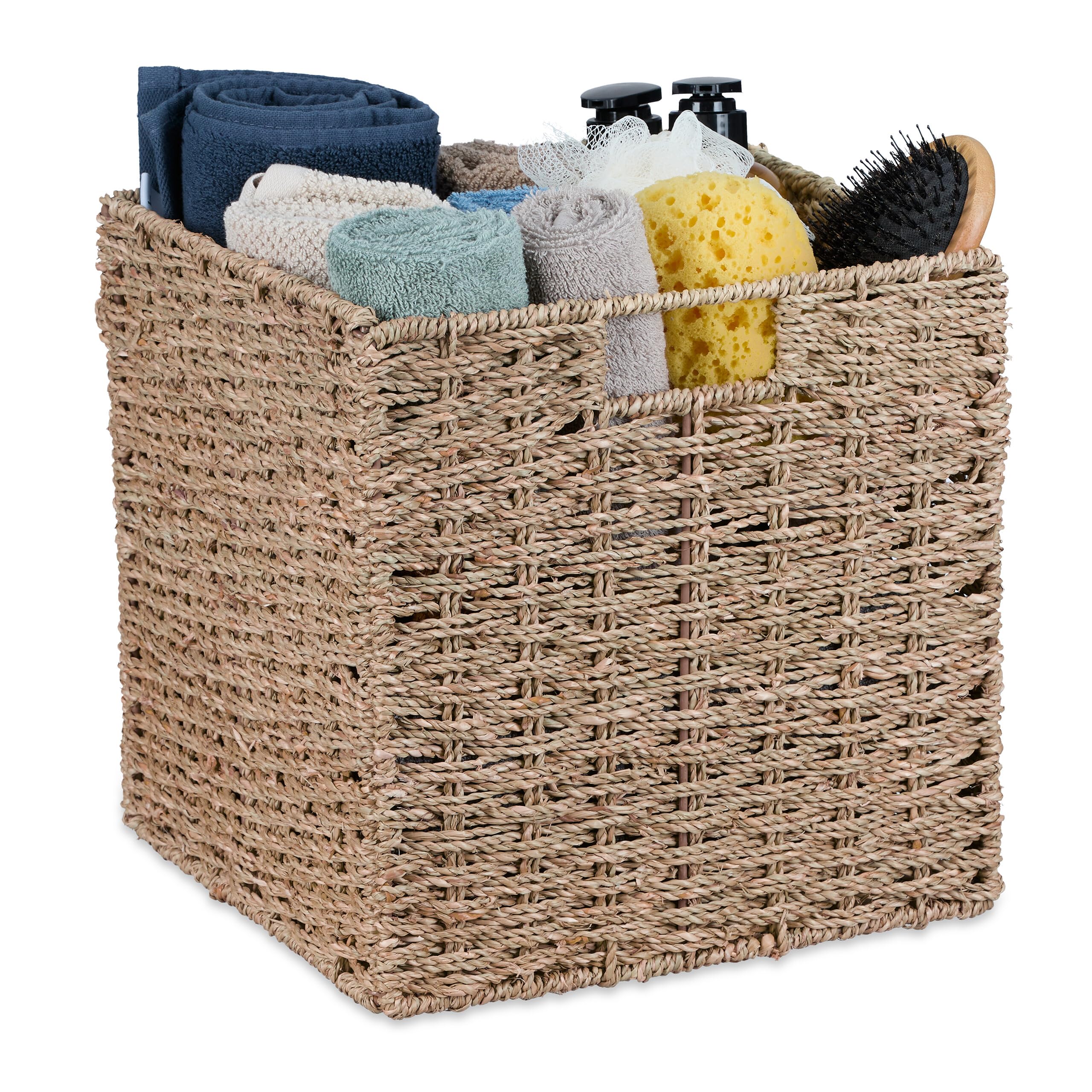 Relaxdays Storage, Woven Shelf Basket, Organiser, for Bathroom & Nursery, HWD: 30 x 30 x 30 cm, Seagrass, Natural, Plant fibre