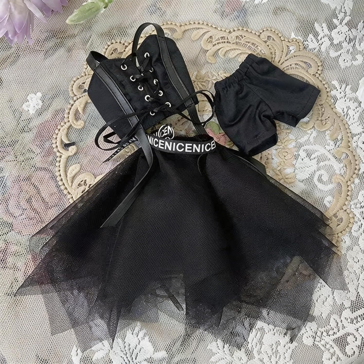 1/6 BJD Doll Clothes for YoSD Girl Dolls, 30cm Doll Outfits Set - Black Lace Crop Top & Tulle Skirt, White Shoes, Gothic Maid Cosplay Costume Accessories