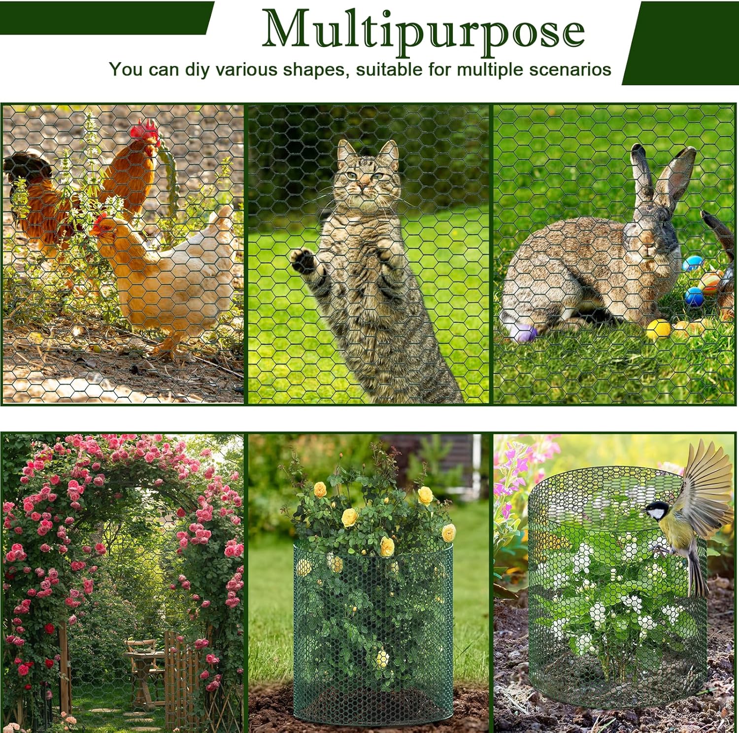 39.4ft x16In Plant Protectors from Animals, Plant Cages for Outdoor Plants, Wire Plant Protector Cage,Chicken Wire Cloche with Gloves, Plier, Ground Stakes & Nylon Ties Protect Plants from Animals