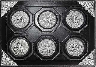 AeraVida Vintage Elephant Pewter Embellish Wooden Coaster Set and Tray | Decorative Wooden Coaster | Wooden Drink Coaster for Drinks | Housewarming Kitchen Home Coaster
