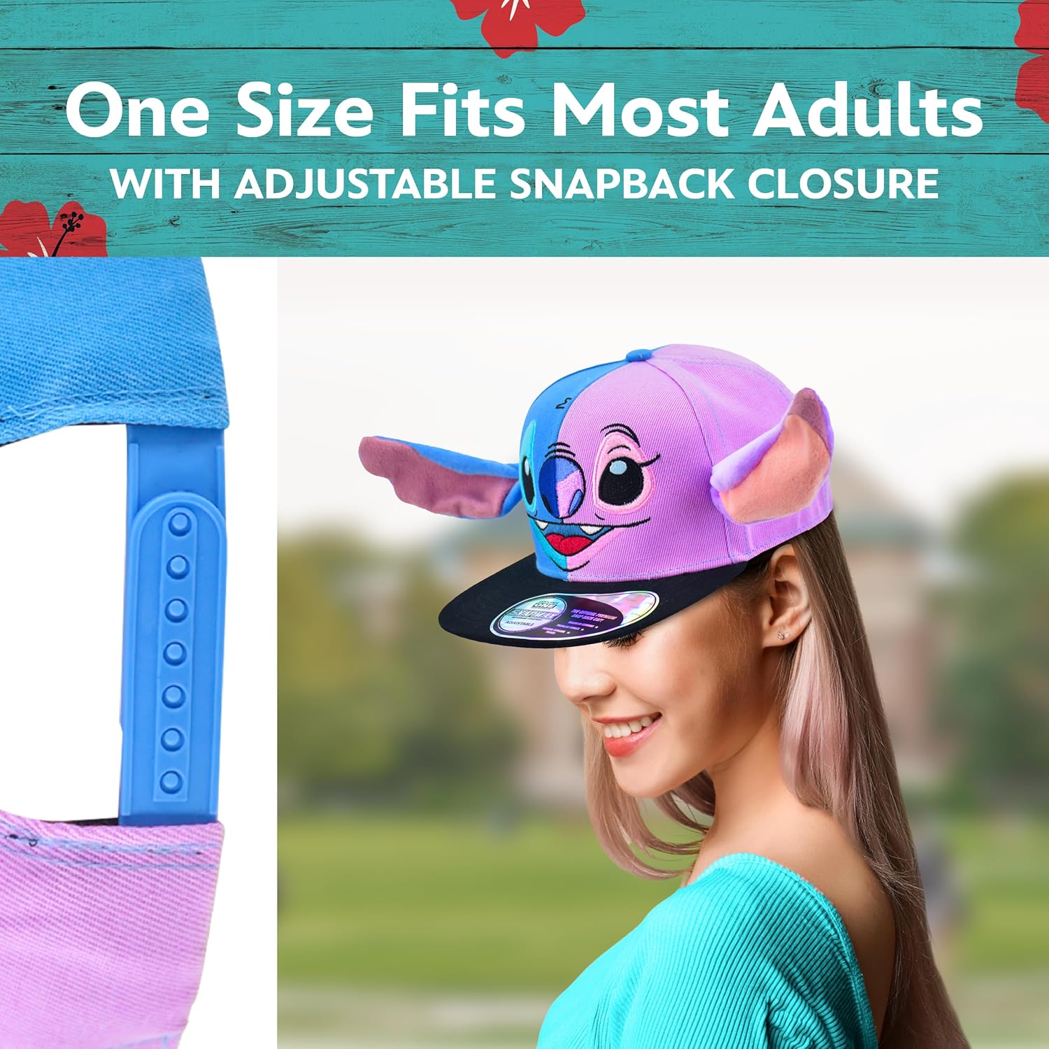 Disney Stitch Baseball Cap, Adjustable Flat Brim Snapback Hat with Flat Brim, One Size