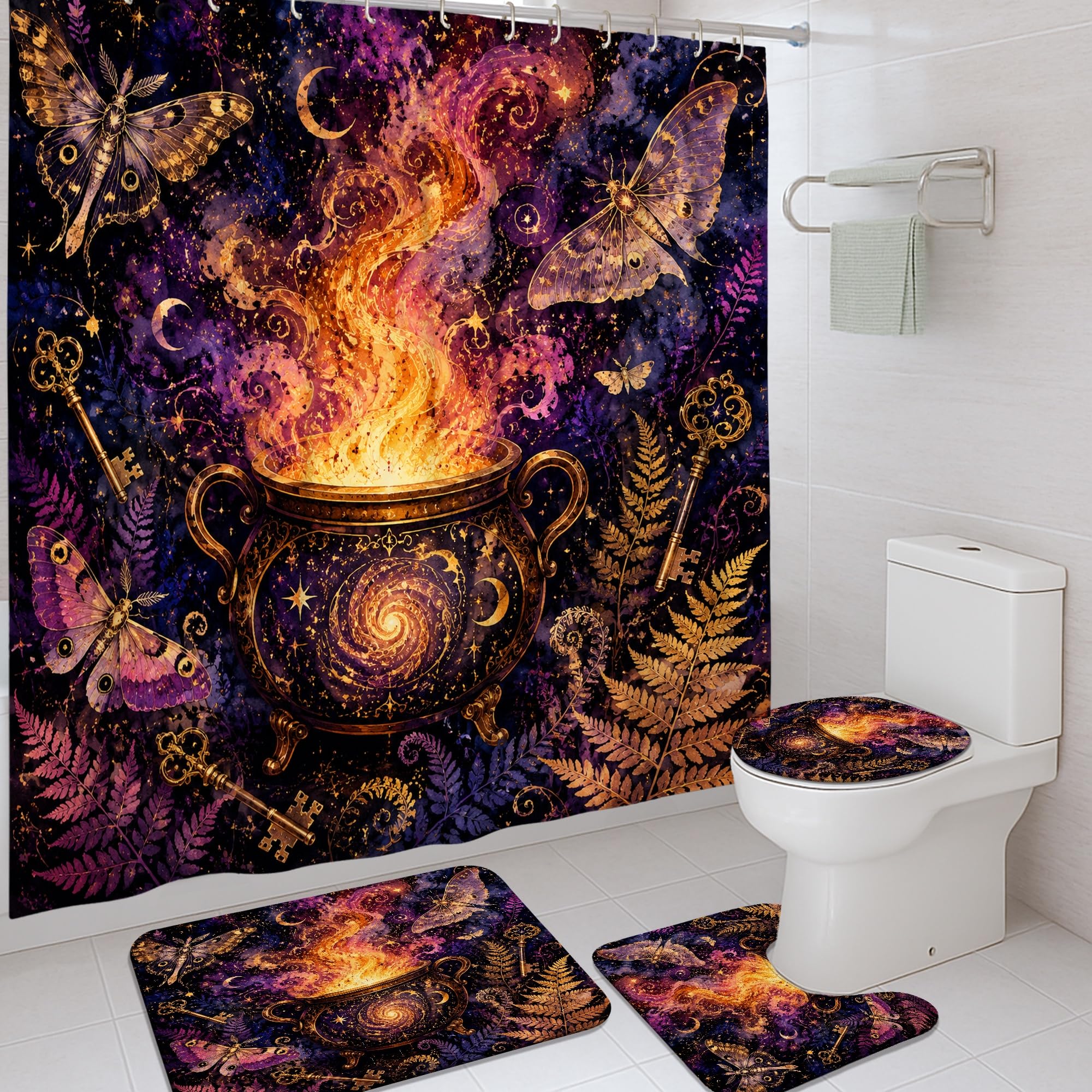 Rideau de douche chaudron mystique pour transformer votre bain en moment magique