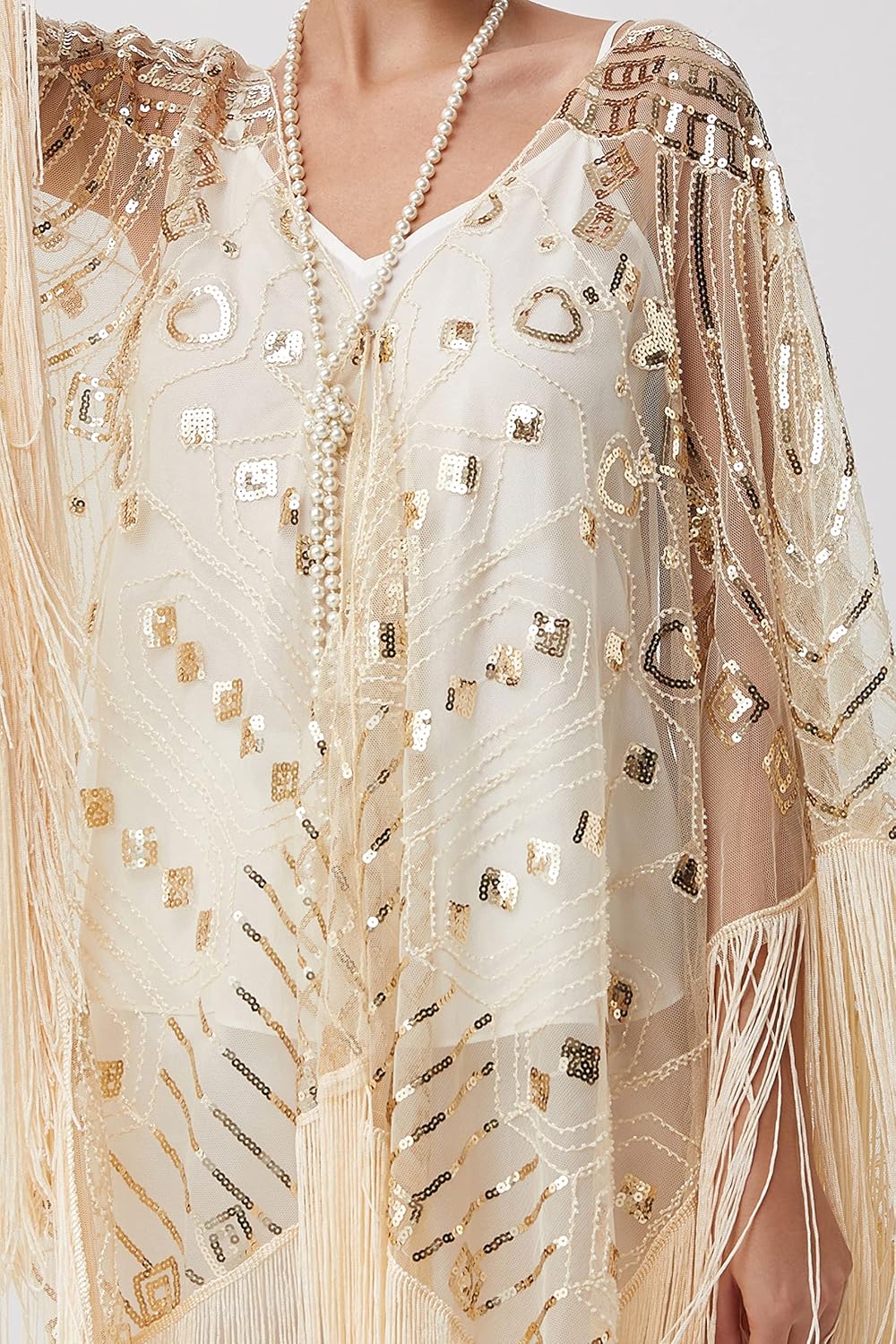 BABEYOND 1920s Sequin Beaded Shawl Wraps Fringed Evening Cape Scarf for Wedding - Image 3