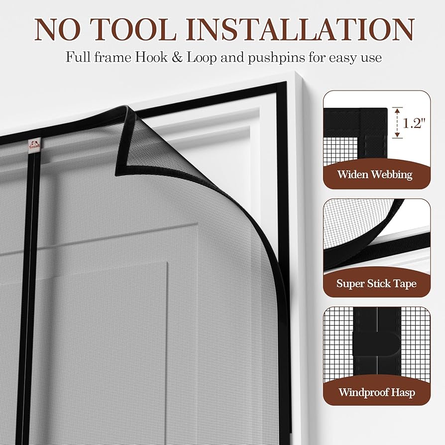 Buy YUFER White Magnetic Screen Door Fits Door Size 32×80 Fiberglass Mesh Door Screen With Full Frame Hook Loop Fits Door Size 32x80 Inch Max White 12 thumbnail image