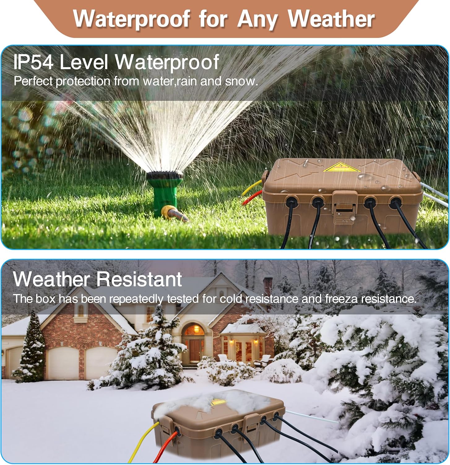 Hrensaw Large Outdoor Electrical Box(12.5x8.5x5inch),IP54 Waterproof Outdoor Outlet Covers,Weatherproof Extension Cord Covers Protect Outlet,Plug,Timer,Power Strip,Holiday Light,Brown