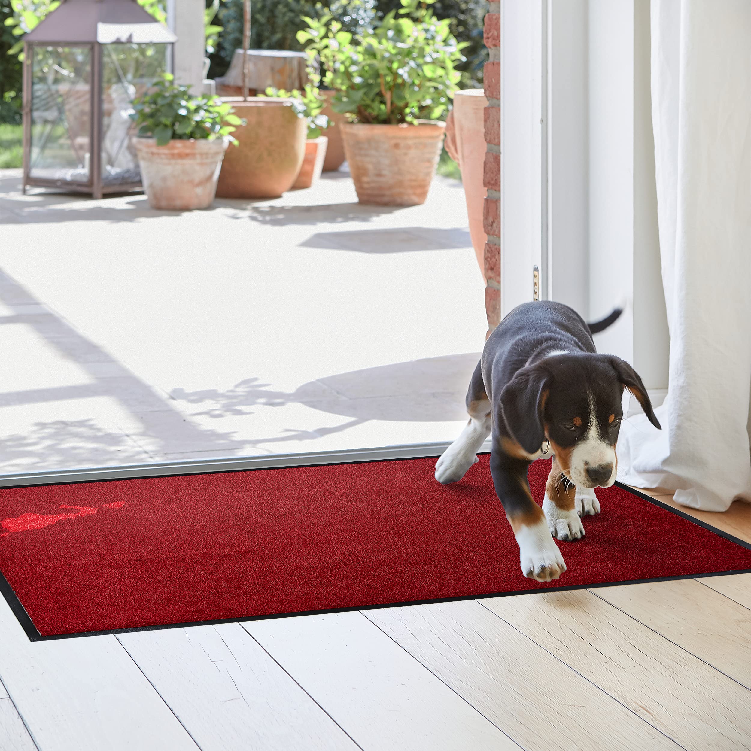 Astra Tapis de propreté de Haute qualité - paillasson intérieur - Tapis de Sol Lavable à 30° C - Tapis antidérapant - Tapis Cuisine - Couloir - Rouge 60x180 cm