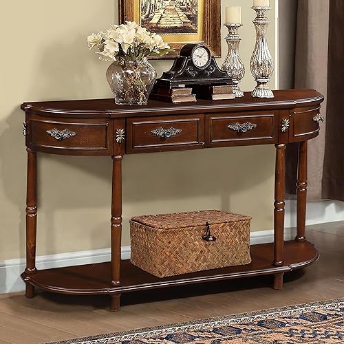 Miniatura 10 de Knocbel Mesa consola de sofá de 52 pulgadas con 4 cajones de almacenamiento y estante inferior con listones, mesa larga para vestíbulo de entrada