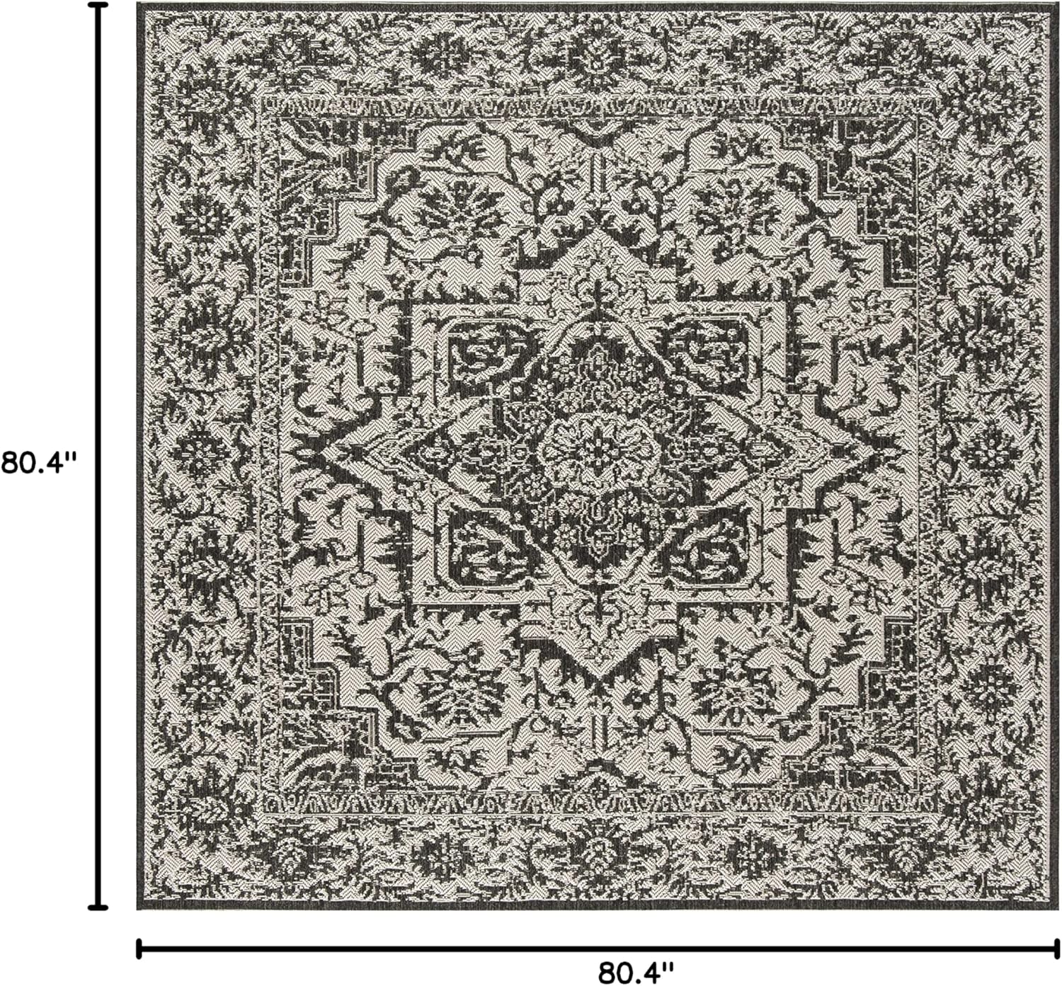 SAFAVIEH Washable Rug Outdoor Beach House Collection - 6'7" Square, Light Grey & Charcoal, Non-Shedding & Easy to Clean, Ideal for Patio, Backyard, Mudroom (BHS139A)