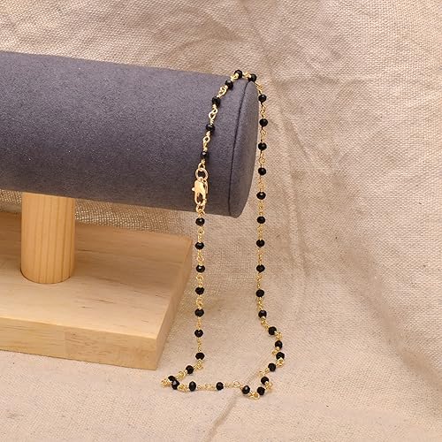 Miniatura 3 de Dainty Black Beads Necklace Golden Wire Wrapped Chain Choker Necklace for Women, 16 Inches