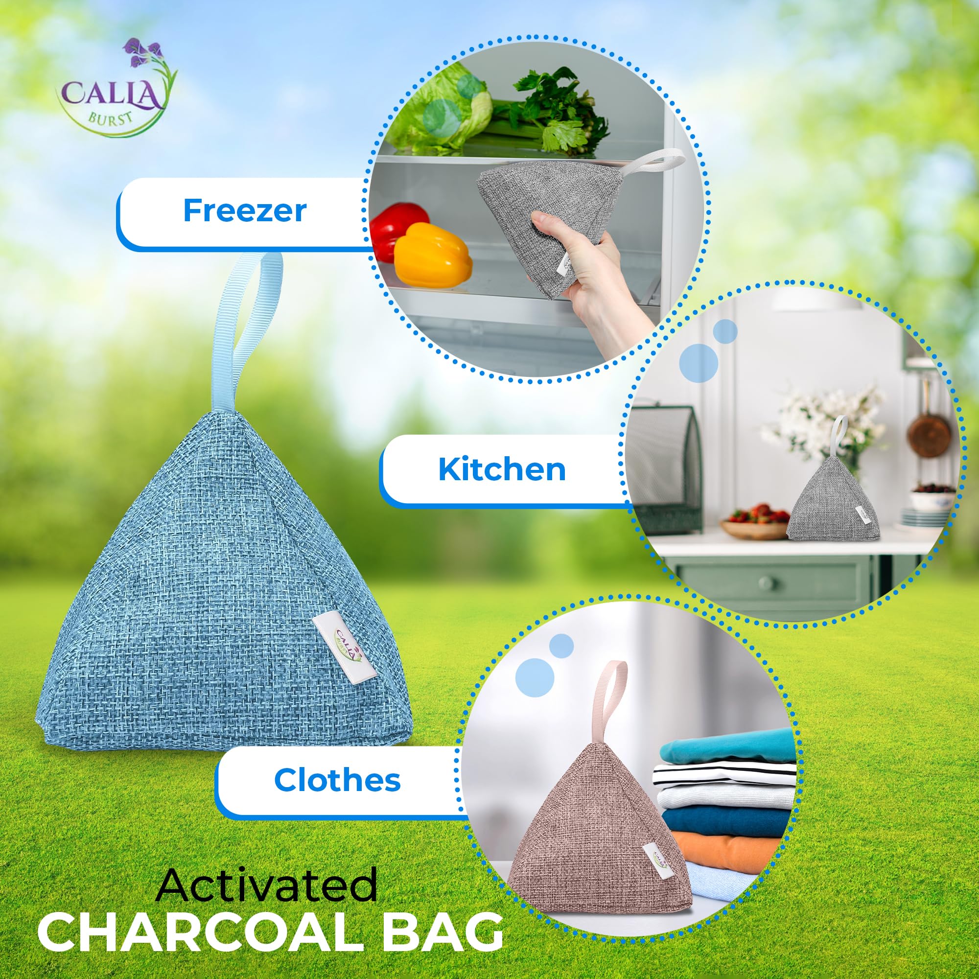 Absorbedor de olores de carbón activado y purificador de aire, bolsas de carbón de bambú, bolsa purificadora de aire fresco natural, desodorante de carbón, forma de pirámide con gancho,