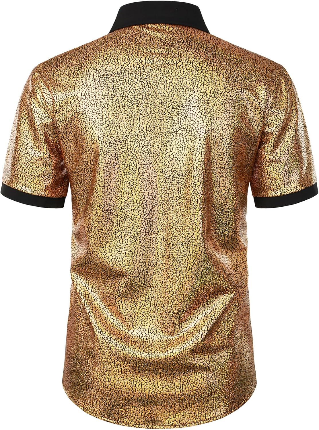 JEMITOP Men's Shiny Metallic Sequin Stretchy Short Sleeve Button Down Shirts for 70s Disco Party Halloween - Image 3