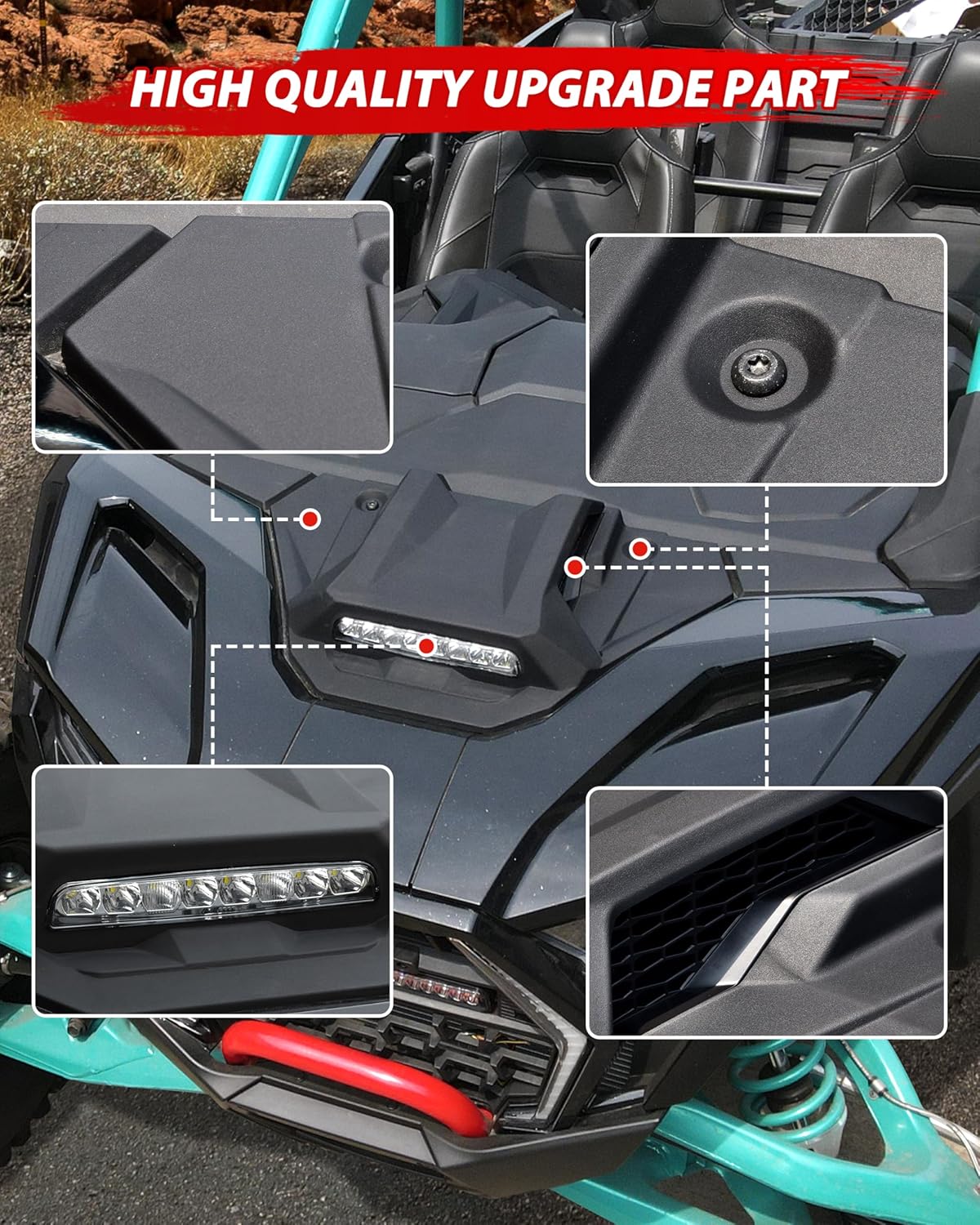 Hood Scoop with LED Spotlight for 2025 Polaris RZR PRO XP/PRO R/S Accessories, Sport Hood Scoop Air Intake Kit with Auxiliary Light with Rocker Switch, PP Material, Plug & Play