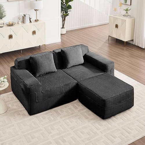 Modular 3 Seat Boneless Sofa, Cloud Sectional Couch with Deep Seat, Modern Modular 3-Seat Sofa Couch with Throw Pillows, Sectional Sofa for Living