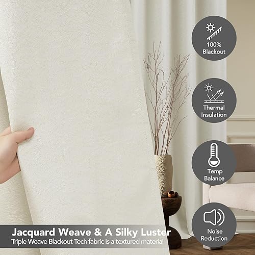 Miniatura 4 de Deconovo Cortinas 100% opacas de 96 pulgadas de largo, cortinas opacas para dormitorio, cortinas jacquard, cortinas de sala de estar de 96 pulgadas,
