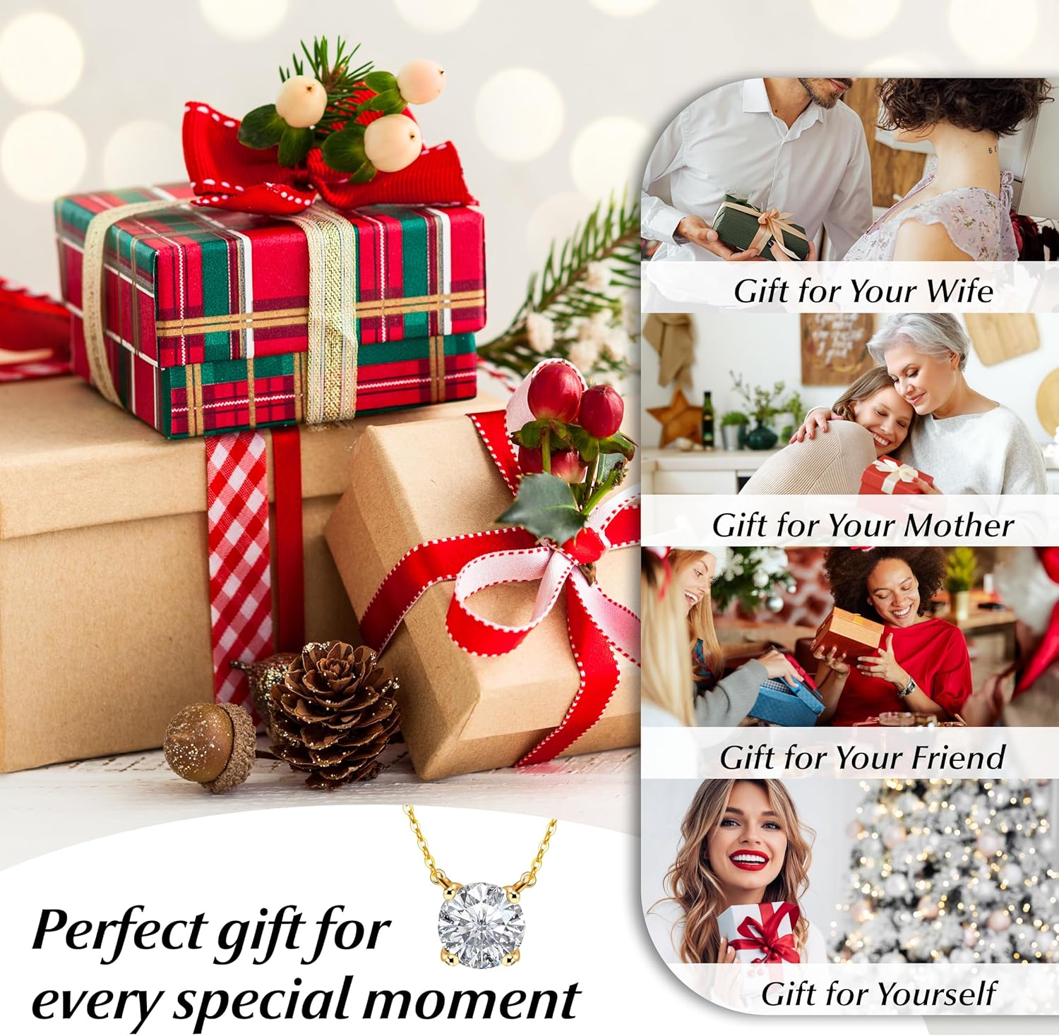 DF DUALFERV Dainty Diamond Necklace, 2 Carat Cubic Zirconia Necklaces for Women, 16+2’’ 18K Gold Plated Sterling Silver Necklace with Extension, Solitaire Necklaces for Women - Image 6