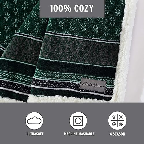 Vista 165 de Eddie Bauer Manta reversible de vellón sherpa, ropa de cama y decoración del hogar, para todas las estaciones, (Bunkhouse Plaid Beige), beige