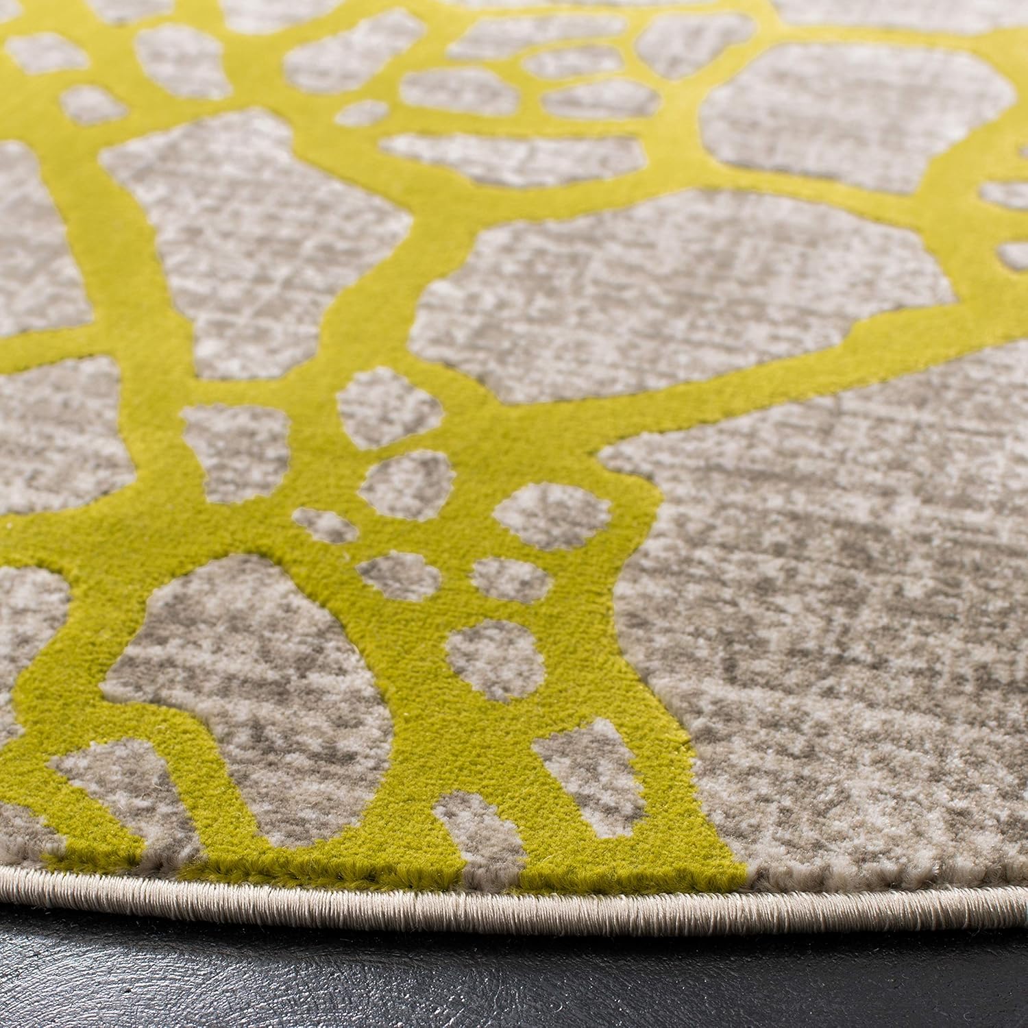 SAFAVIEH Porcello Collection 6'7" Round Light Grey / Green PRL7737G Modern Abstract Non-Shedding Dining Room Entryway Foyer Living Room Bedroom Area Rug