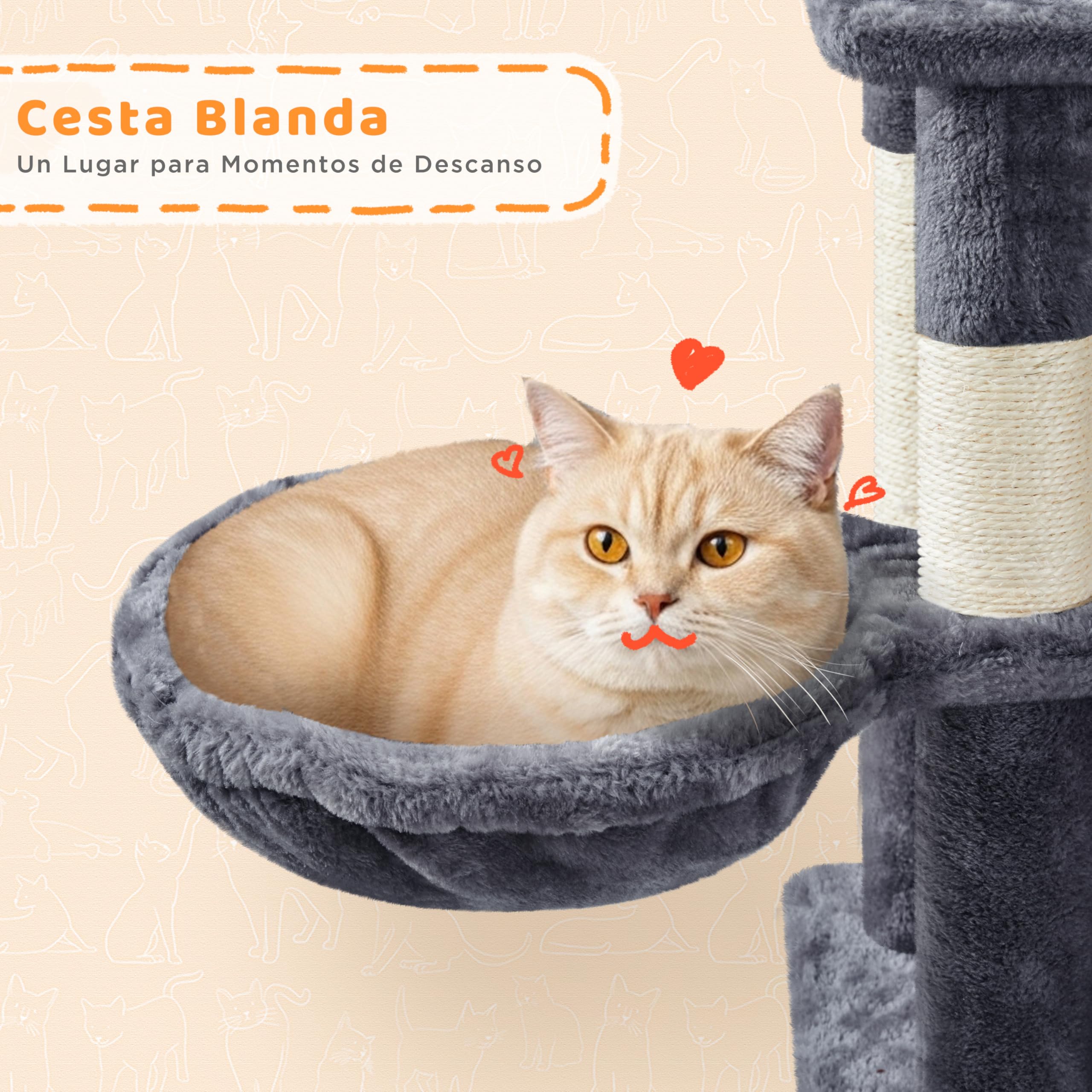 Yaheetech Rascador para Gatos 209 cm Torre Escalado Grande Gris Oscuro | Para Gatos grandes, Hamaca, Rampa sisal,Estabilidad, Fácil montaje, Duradero, Perca ancha, Cesta blanda, multifuncional