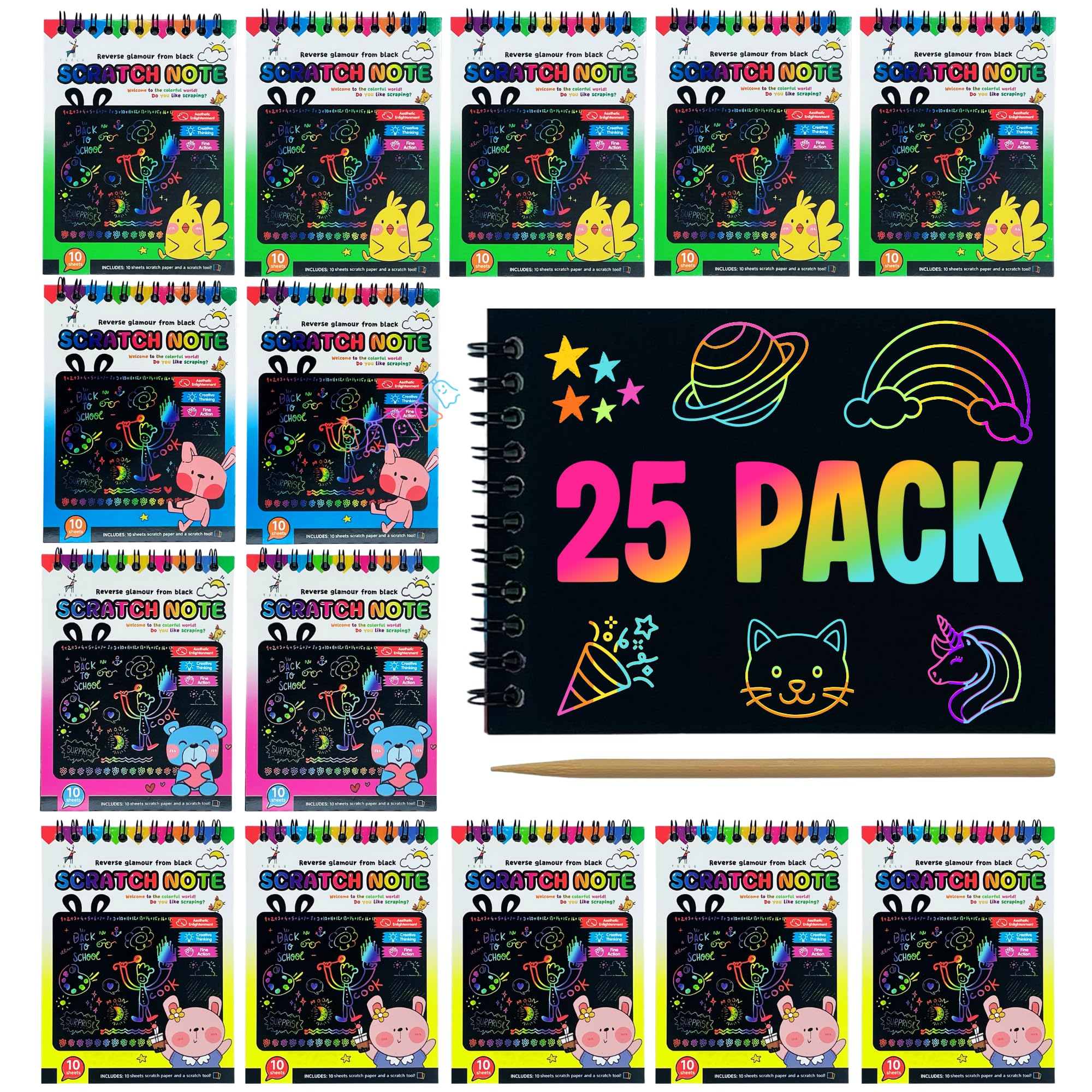 Detalles Cumpleaños Niños | Pack 25 Cuadernos para Rascar y Lápices de Madera | Regalitos Cumpleaños Invitados Niños, de 3 a 12 Años | Regalos Cumpleaños Niños Colegio