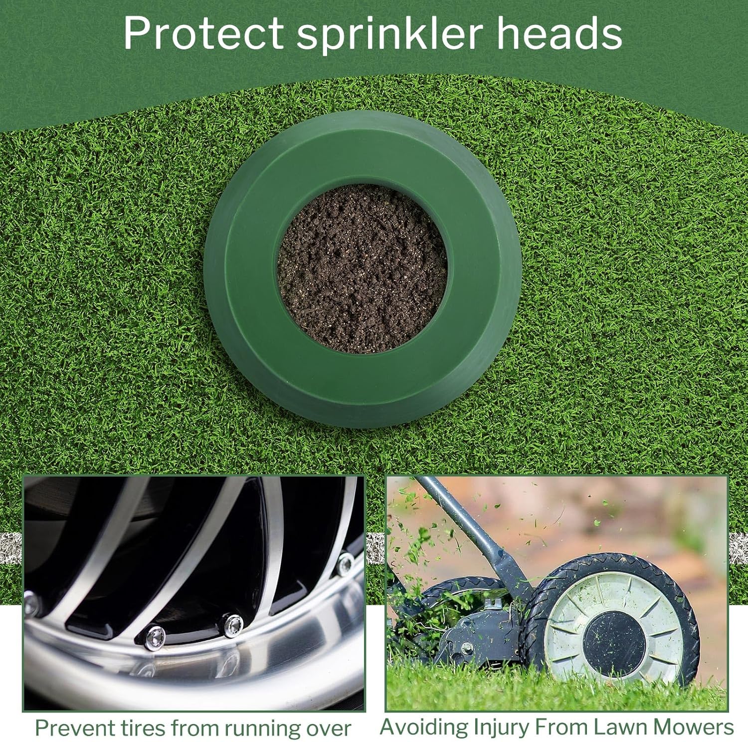 Yaomiao 6.3 Inch Sprinkler Head Protector Plastic Sprinkler Spray Guard Doughnut Green Nylon Guards for Reduce Damage from Cars and Lawn Mowers, for Use on Rotary Type(2 Pcs)