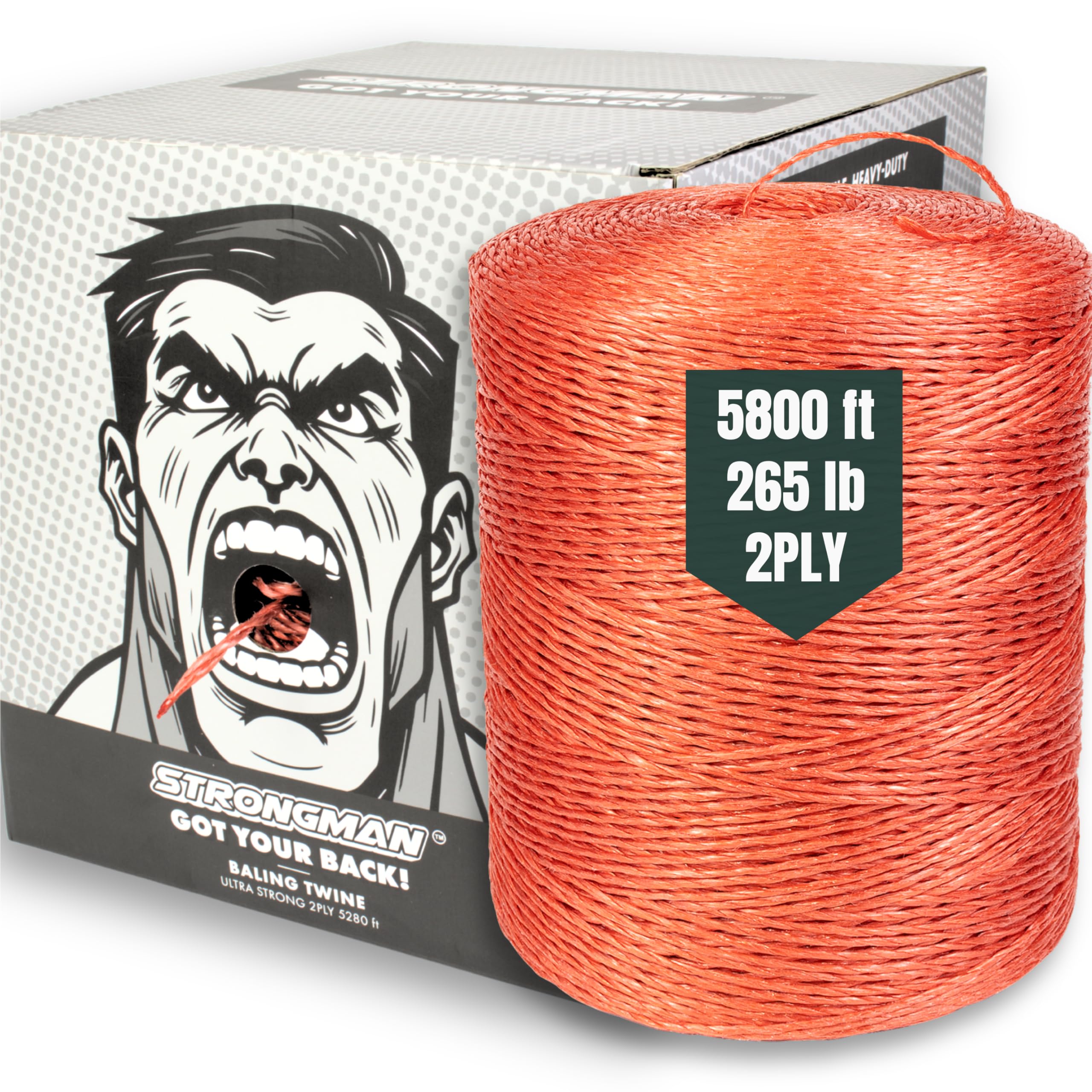 Strongman Baling Twine Roll – 2-Ply, 5800 Ft, 265 LB Strength Tying Twine Rope – Won’t Tangle or Snap When Tying, Bundling, or Baling – Ideal for Farming, Gardening &amp; Heavy-Duty Jobs