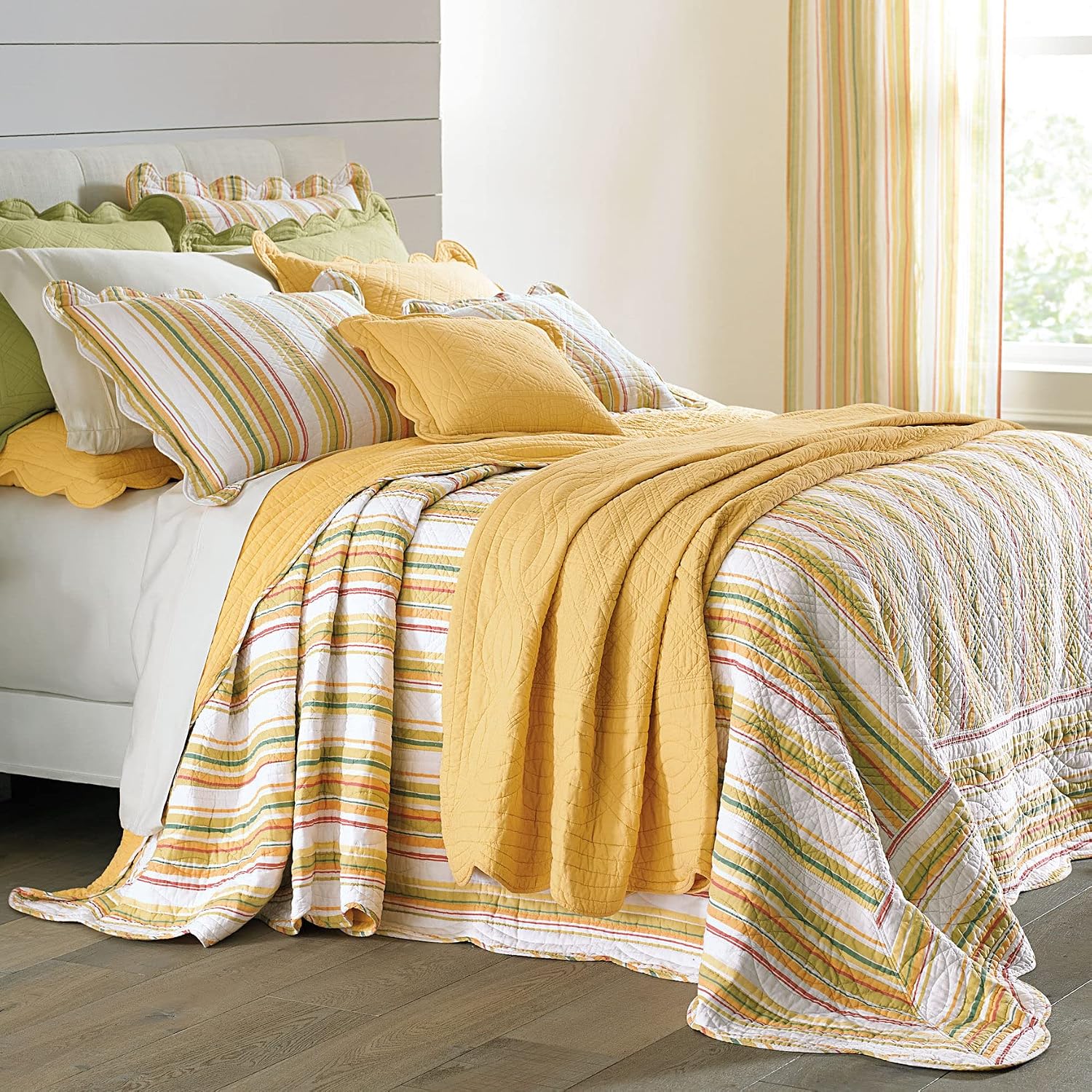 BrylaneHome Florence Oversized Bedspread - King, Dandelion Stripe Multicolored