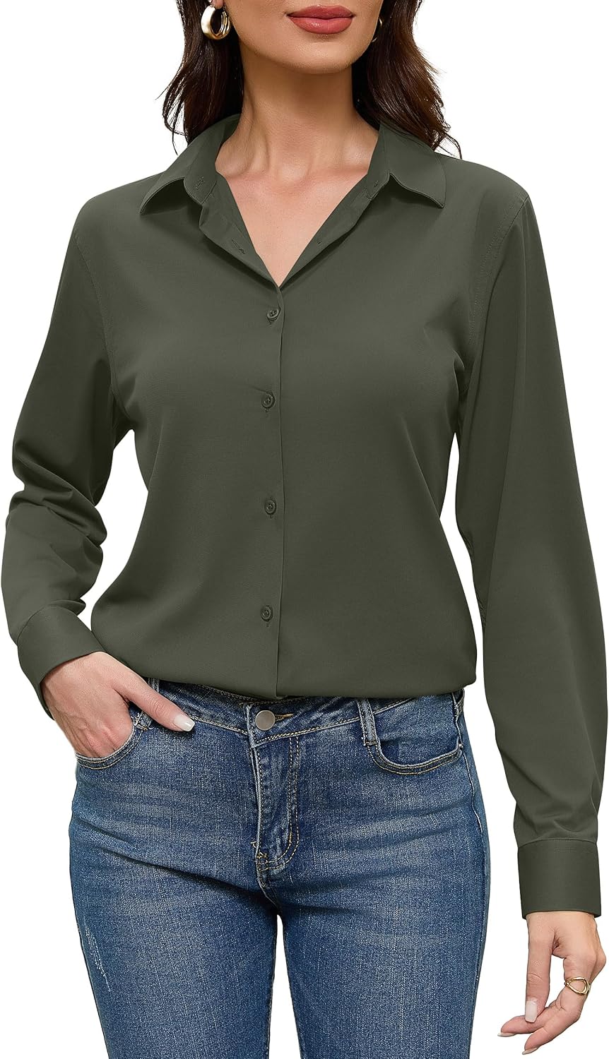 COUXILY Non-Iron & Wrinkle-Free Womens Button Down Shirts with Mulberry Silk Long Sleeve Blouse Casual Work Tops - Image 2