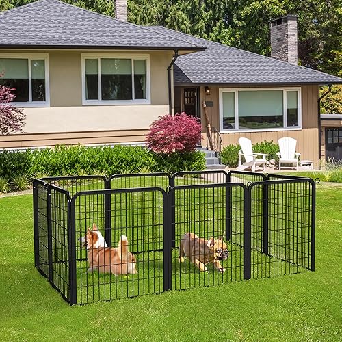 Vista 150 de Yaheetech - Corralito para perros, para uso en interiores y exteriores, valla de metal resistente para cachorros, corral de ejercicio para casa