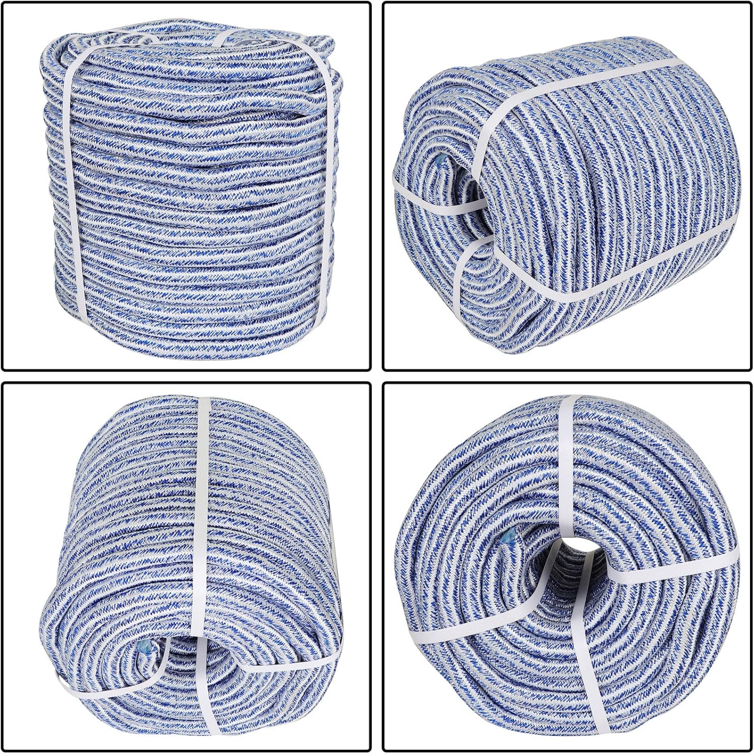 findmall 3/4 Inch 200 Feet 24 Strands Braided Line Tree Felling String High Strength Polyester Rope for Swing Camping Bundling Blue White