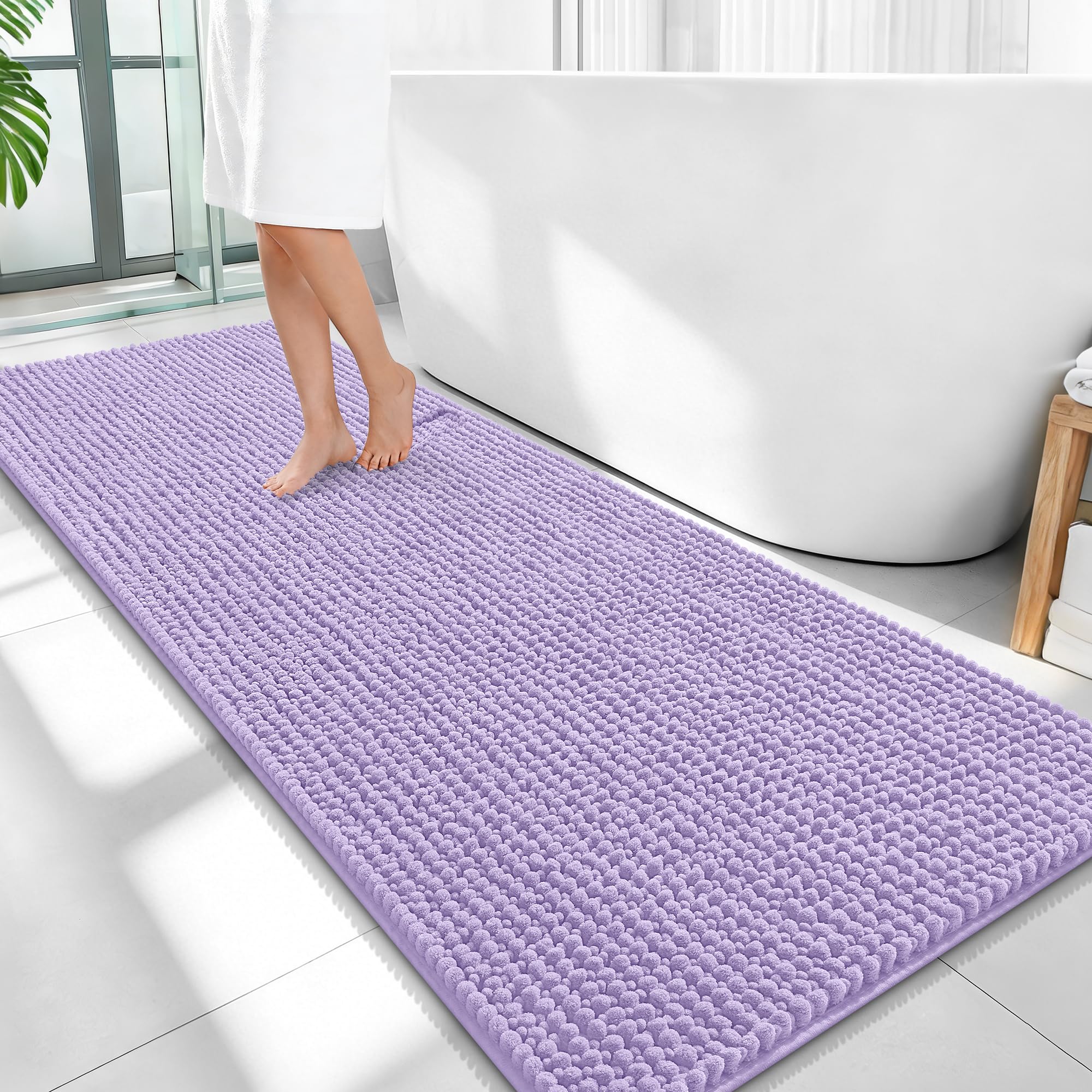 OLANLY Thick Chenille Bathroom Runner Rugs Mats 59x24, Lavender