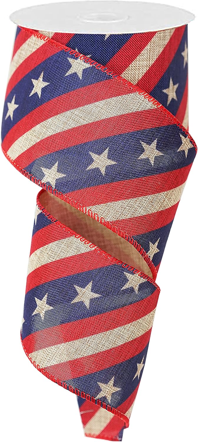 Patriotic Ricrac Glitter Ribbon - Red White & Blue 2.5 Inch Wired (10 Yards)