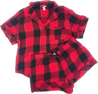 Victoria's Secret Flannel Short Pajama Set (US, Alpha, X-Large, Regular, Regular, Red/Black/Plaid, X-Large)