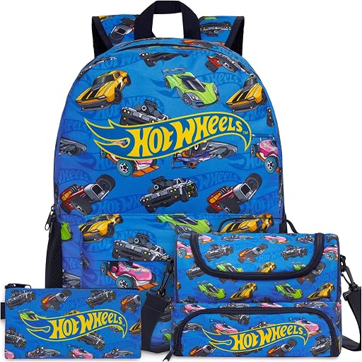 Get Trend Hot Wheels Boys Backpack, Lunch Bag & Pencil Case, 3 Piece Set