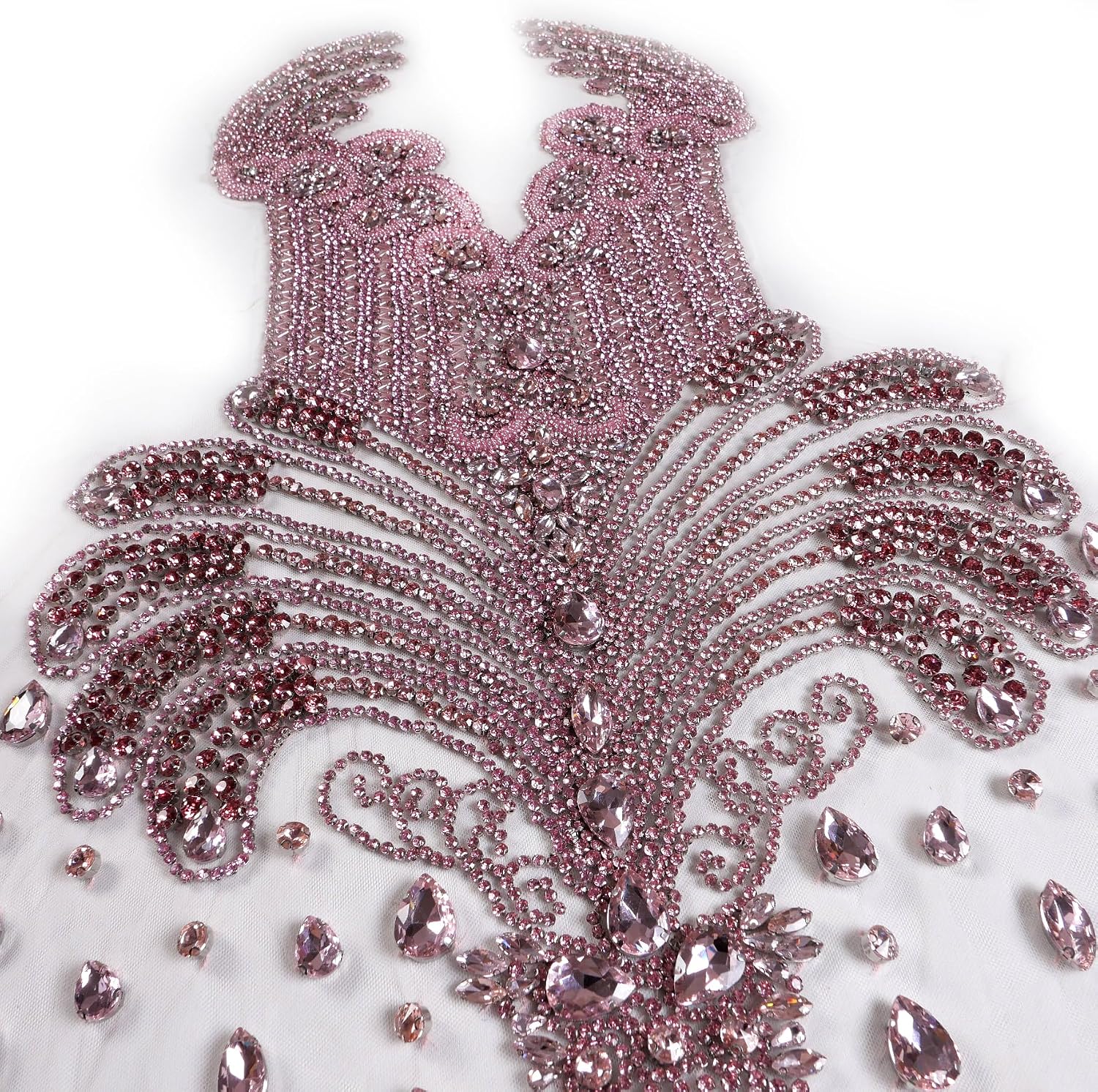 Labellezalay Full Front or Back Bodice Rhinestone Applique Patch,New Large Size 33.4" * 15.7" Decorate Appliques, Gold Silver Rose Gold Shine DIY Dress Applique Patch by Piece (YM2101-1Pink)