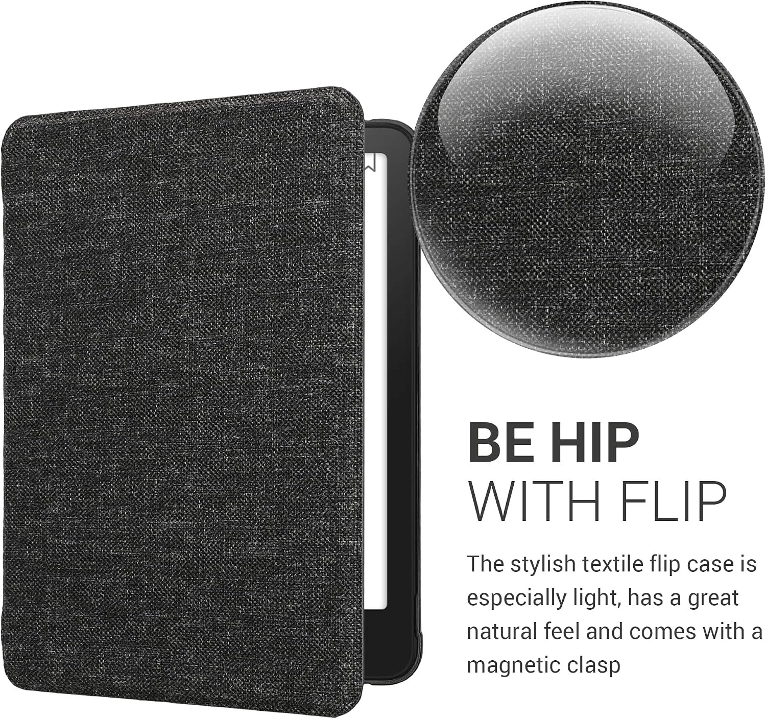 kwmobile Чехол, совместимый с Amazon Kindle Paperwhite (12-го поколения, 2024 г.)/Kindle Colorsoft — тканевый чехол в виде книги, чехол с клапаном — темно-серый