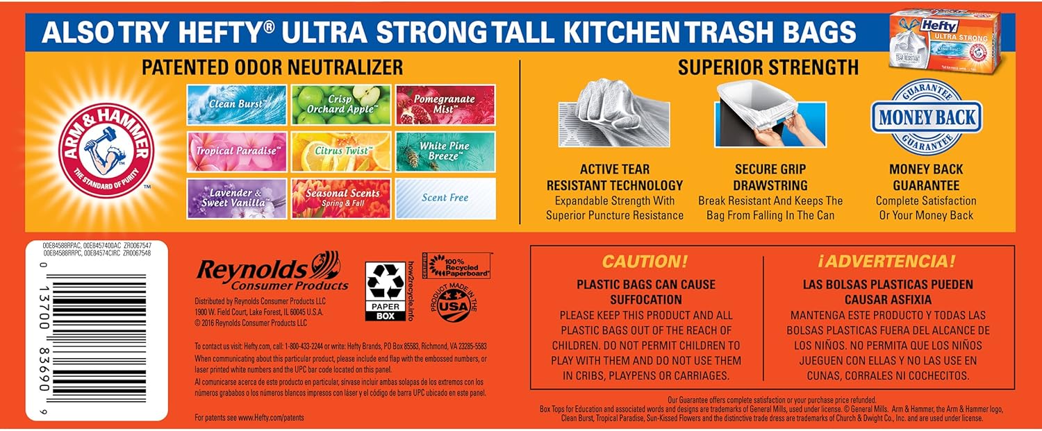 Hefty Strong Tall Kitchen Trash Bags - 13 Gallon, 45 Count