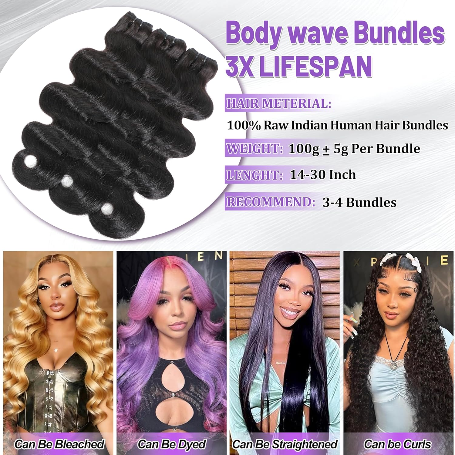 14 16 18 20 Inch 16A Real Raw Human Hair Bundles,No Tangle No Shedding Body Wave Bundles Human Hair 100% Remy Virgin Human Hair,3X Longer Lifespan,Keep Texture Silky Soft After Multiple Washes